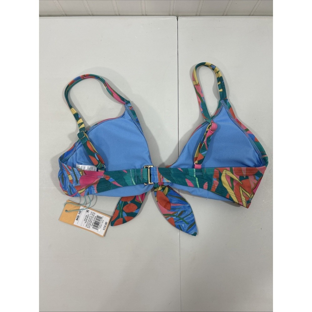 Kona Sol Women M 8-10 Blue Pink Floral Bikini Top Adj Straps Padded New Tags - Picture 2 of 5